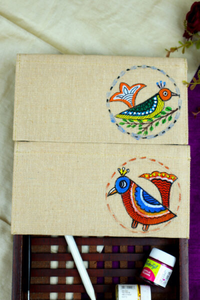 Canvas of Gond Culture Jute Hanpainted Envelope – Set of 4