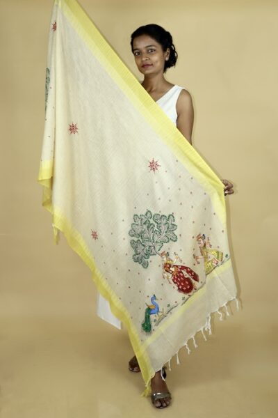 Pattachitra Handpainted Yellow Cotton Dupatta