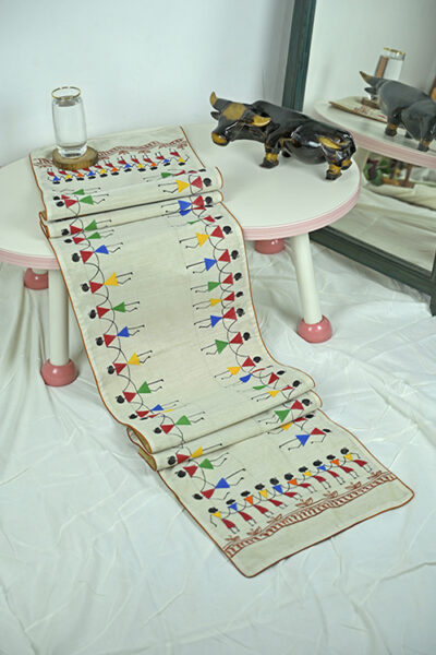 Handpainted Chanderi Silk Warli Table Runner