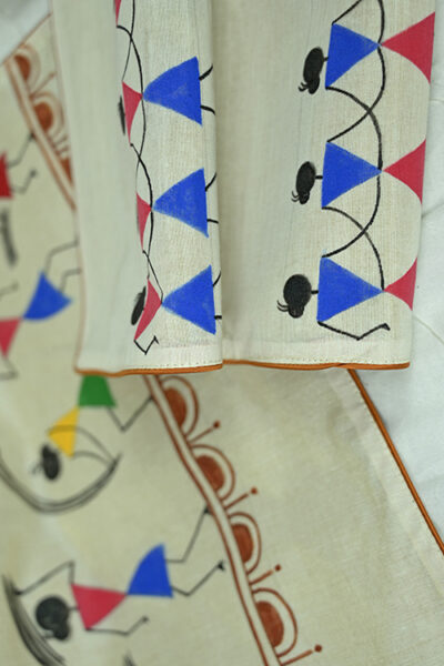 Handpainted Chanderi Silk Warli Table Runner