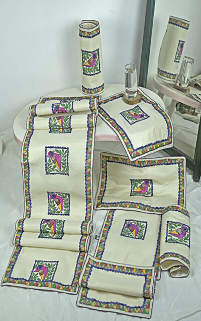 Chanderi Silk Handpainted Madhubani Table Runner