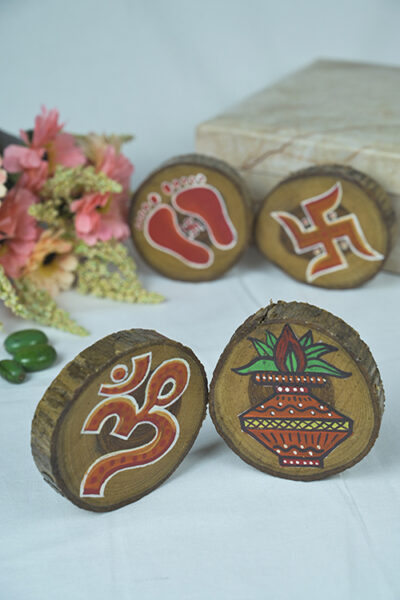 Teak Wood Handpainted Surabhi Coasters- Set of 4