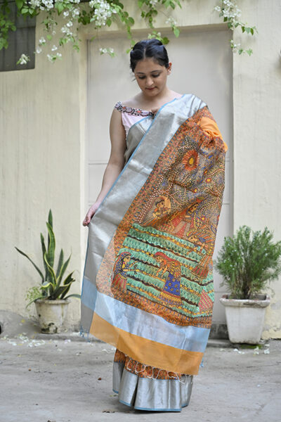 Madhubani Natural Tussar Silk Hand-painted Saree