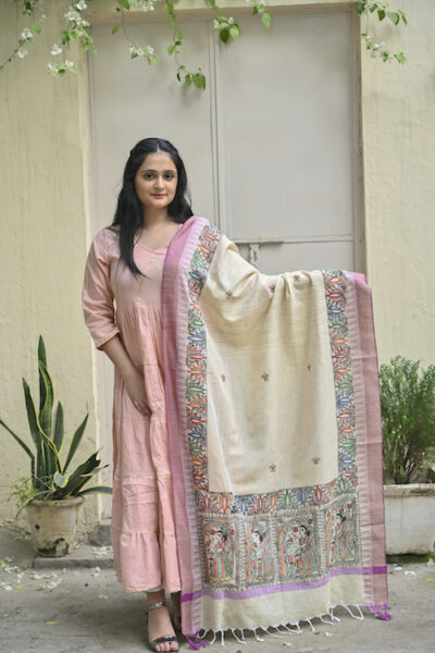 Madhubani Hand-painted Traditional Cotton Dupatta