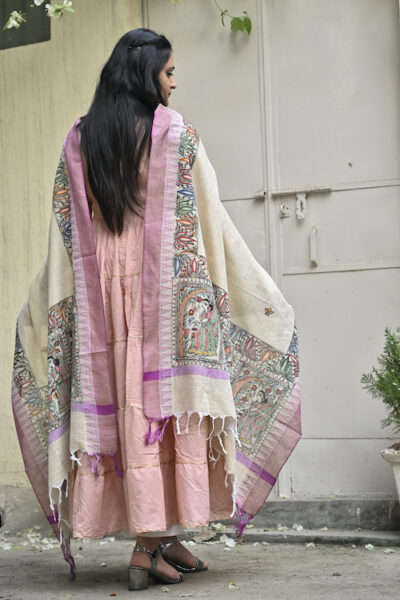 Madhubani Hand-painted Traditional Cotton Dupatta