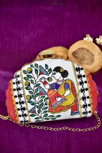 Folk Lady Hand-painted Box Clutch