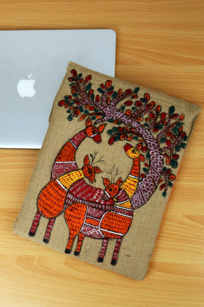 Gond Art Jute Handpainted Laptop Sleeve