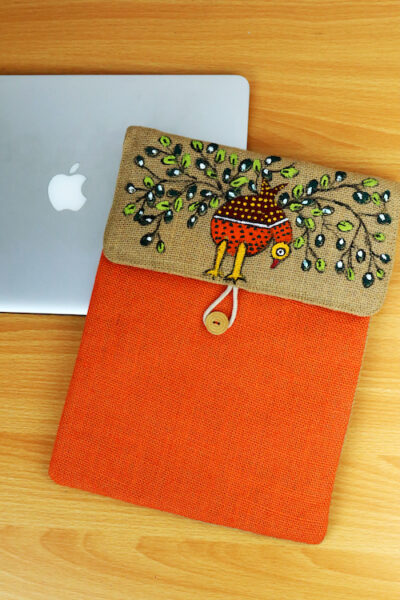 Gond Art Jute Handpainted Laptop Sleeve