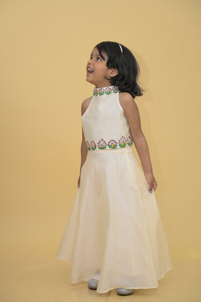 Diorama Designs “Compose” Handpainted Kids Crop Top & Long Skirt