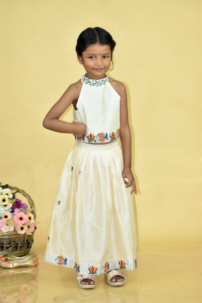 Diorama Designs “Underwater Wonderland” Handpainted Kids Crop Top & Lehenga Set