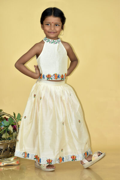 Diorama Designs “Underwater Wonderland” Handpainted Kids Crop Top & Lehenga Set