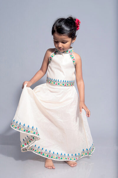 Diorama Designs “Serene” Handpainted Kids Crop Top & Lehenga Set