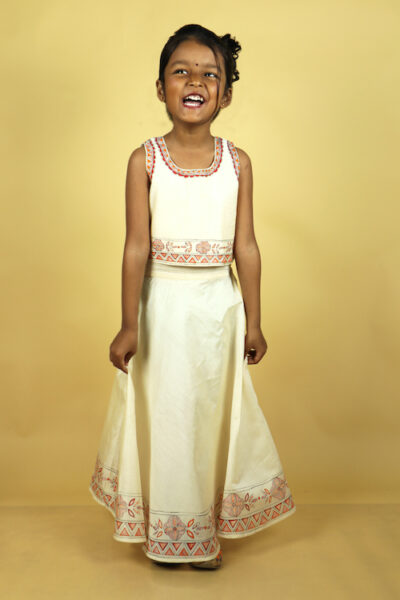 Diorama Designs “Princess in Bloom” Handpainted Kids Crop Top & Lehenga Set