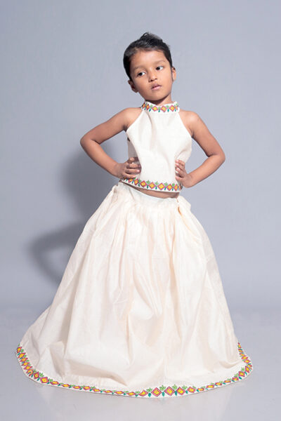 Diorama Designs “Abstract” Handpainted Kids Crop Top & Lehenga Set